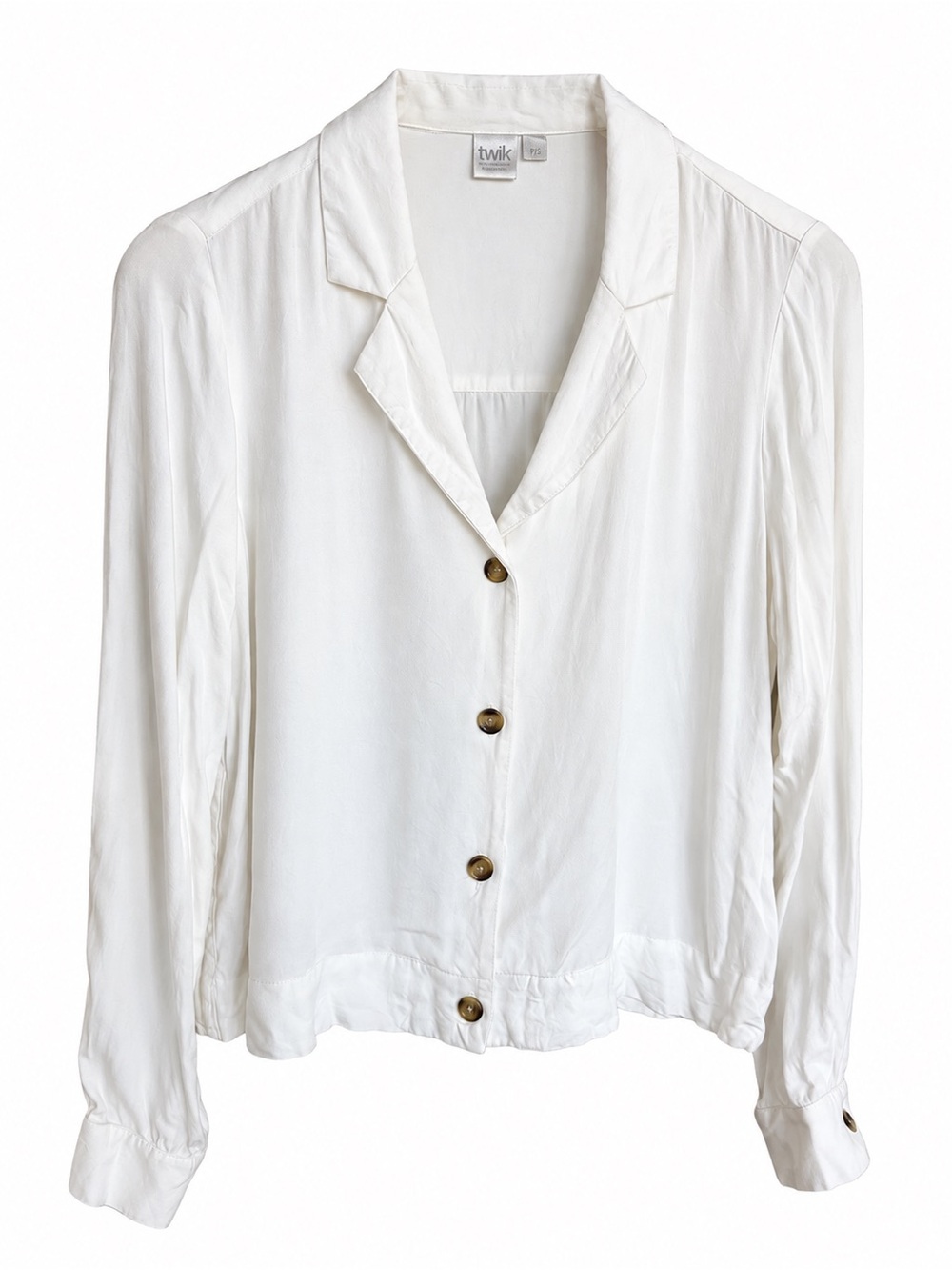 Twik White Notch Collar Button-Down Blouse Size S